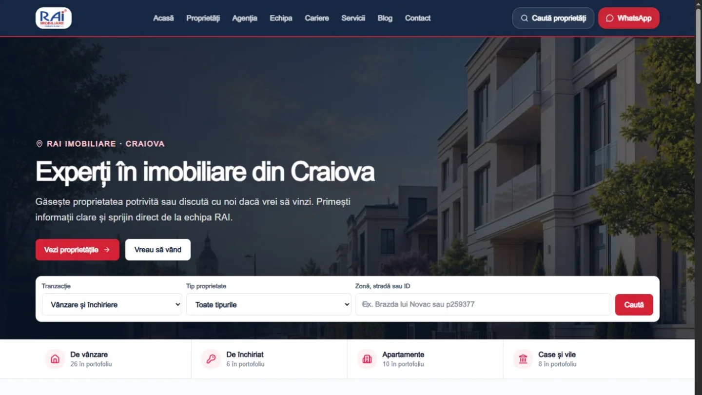 Site RAI Imobiliare cu motor de căutare pentru proprietăți